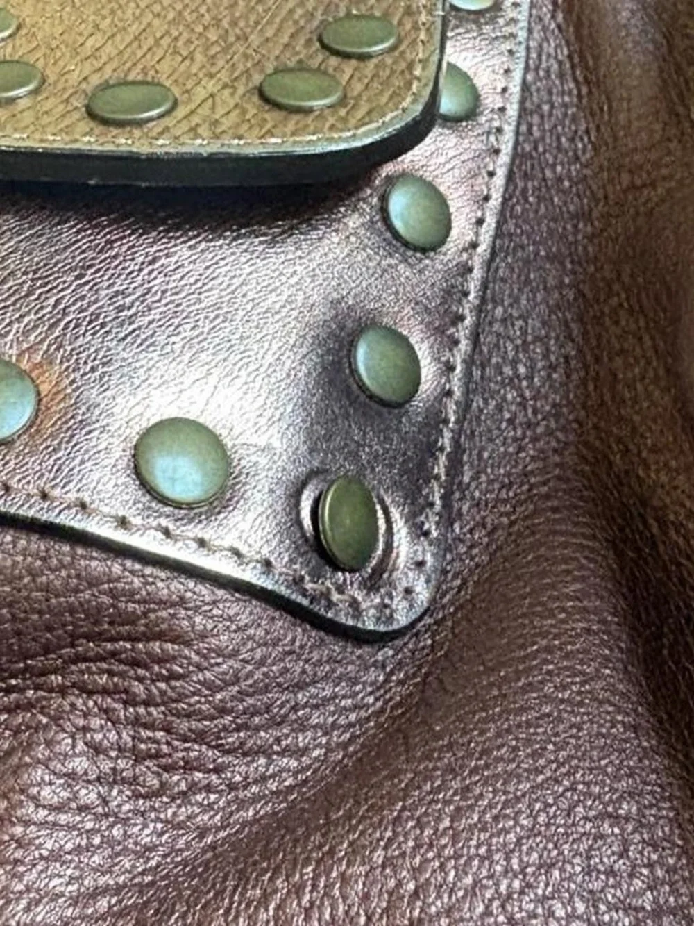 Be & D Crawford Studded Leather Hobo Bag Mauve Metallic Rose Gold
